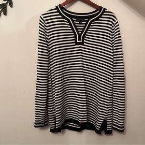 Lands' End Black and White Striped Top